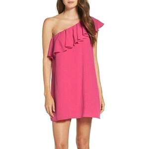 FRENCH CONNECTION SUMMER CREPE ONE SHOULDER RUFFLE  DRESS M NWT
